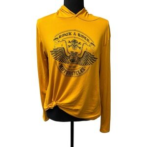 Ruby & Lace Mustard Rock & Roll Motorcycle Graphic Hoodie Top Large